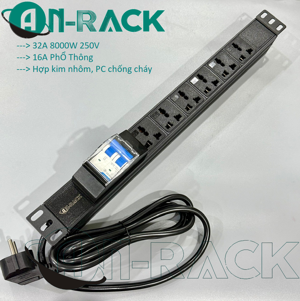 Phân phối thanh nguồn PDU 6-8-12 ổ cắm đa năng 32A có kèm dây nguồn hãng Anrack