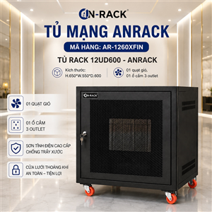 Tủ Mạng, Tủ Rack 12U sâu 600 màu  ĐEN, hiệu AnRack, mã AR-1260XFIN