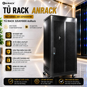 Tủ Rack 32U sâu D1000  màu ĐEN, hiệu AnRack, mã AR-32100XFIN