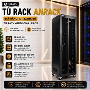 Tủ Rack 42U sâu D600 hiệu AnRack, mã AR-4260XFIN